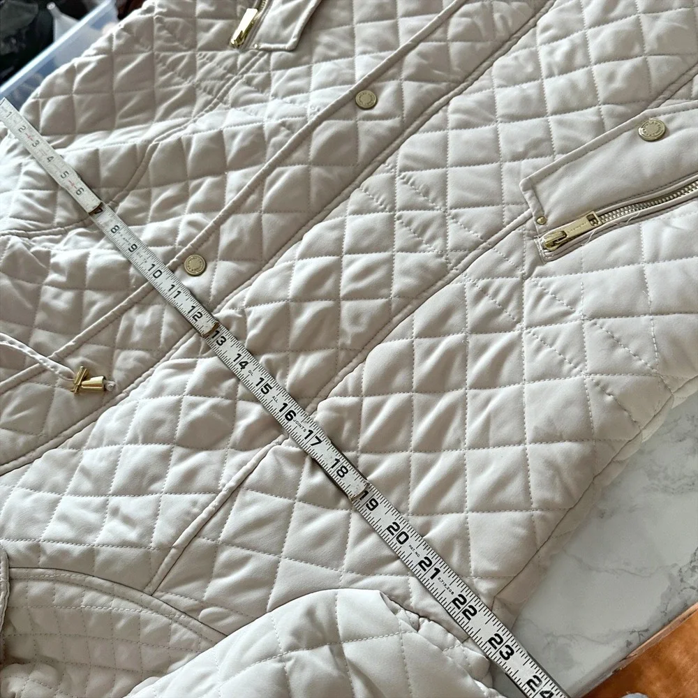 Laundry by Shelli Segal Cream Quilted Hooded Mid-Length Jacket Women's Size XL